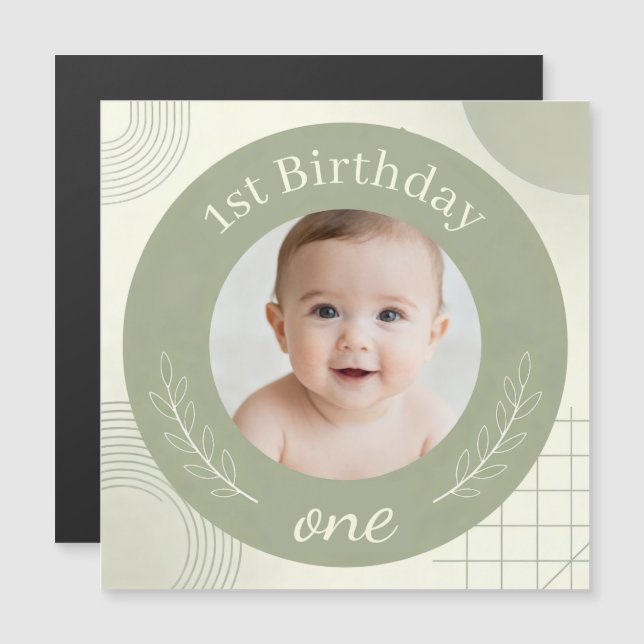 Convite Magnético Custom Photo 1st Birthday - Personalized Magnetic  (Frente/Verso)