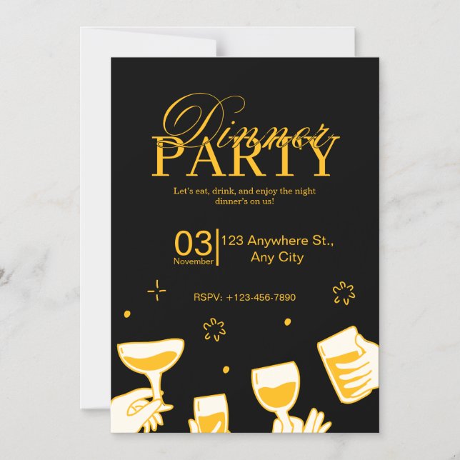 Convite Magnético Customizable Dinner Party Invitation Card (Frente)
