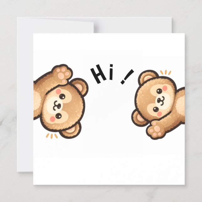 Convite Magnético Cute Bear Hi Magnet | Kawaii Magnetic Card (Frente)