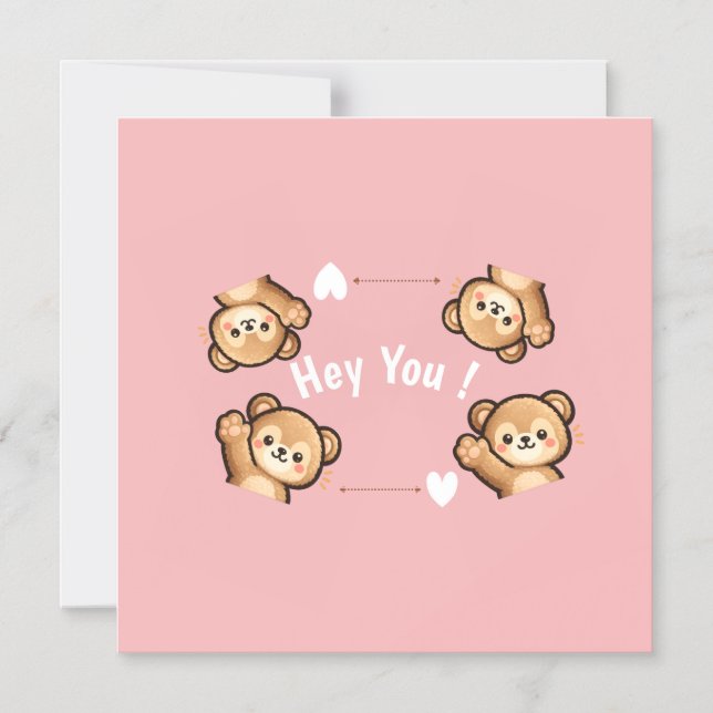 Convite Magnético Cute Teddy Bear Magnetic Card – Hey You  (Frente)