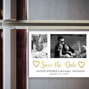 Convite Magnético Data de salvamento da foto de casamento do simples
