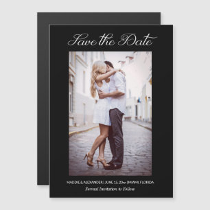 Convite Magnético Data de Salvamento de Foto Preta do Noivado de Cas