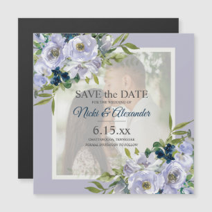 Convite Magnético Data Romântica de salvação da foto floral branc