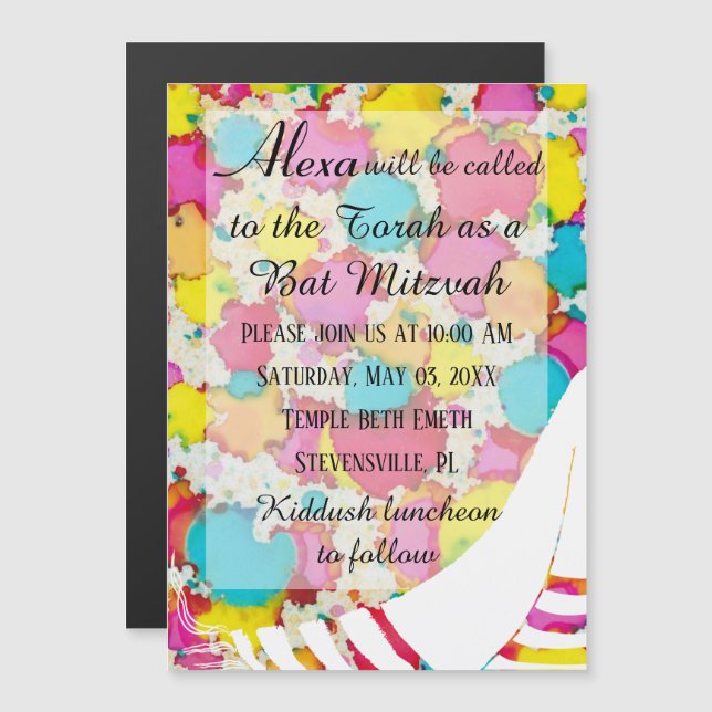 Convite Magnético de Festa de Bar ou Bat Mitzvah 2 (Frente/Verso)