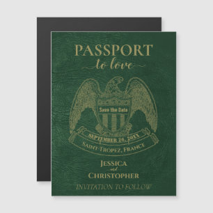 Convite Magnético Destino de Passaporte Verde Casamento Salvar a Dat