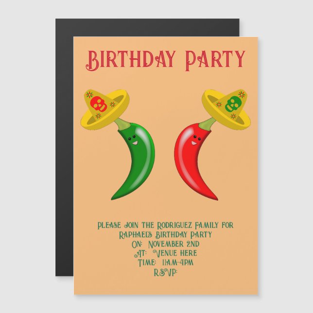 Convite Magnético Dia de Aniversário Personalizado do Chilis Mexican (Frente/Verso)