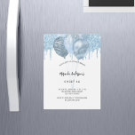 Convite Magnético Doce 16 balões azuis brancos brilha luxo<br><div class="desc">Um fundo branco. Decorado com pingos de brilho azul claro,  aparência de pingar tinta e balões. Personalize e um nome e detalhes da festa.</div>