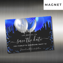 Convite Magnético Doce 16 imã salve a data azul real negra