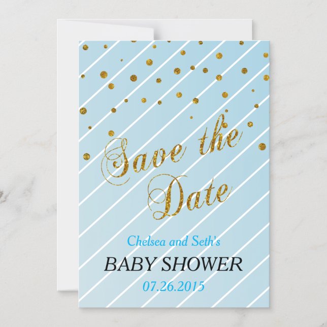 Convite Magnético Doce Menino Azul e Dourado Confetti | CHÁ DE FRALD (Frente)