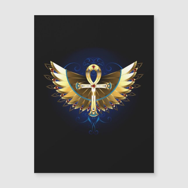 Convite Magnético Dourada Ankh com Asas (Frente)