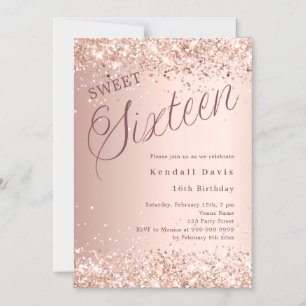 Convite Magnético Dourado rosa moderno Sweet 16