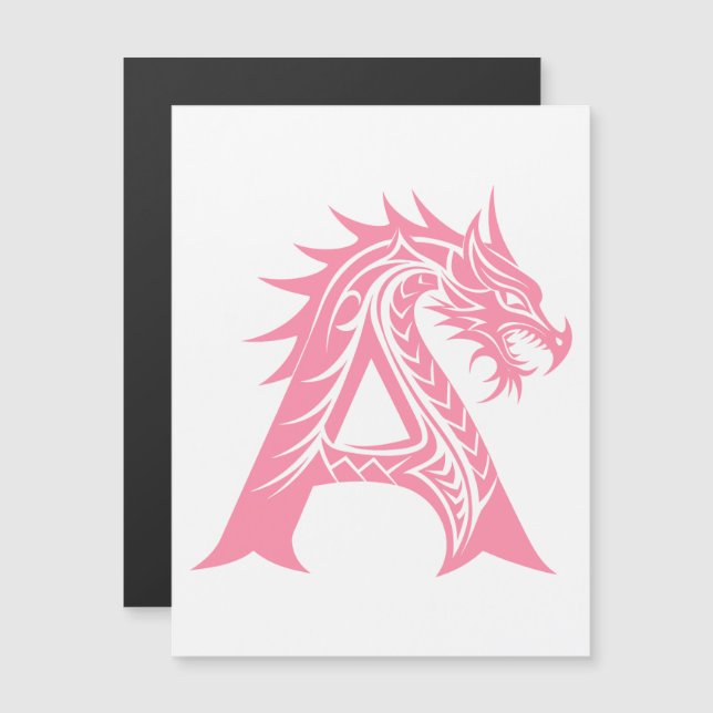 Convite Magnético Dragon Styled Letter A, Dragon Alphabet, Monogram (Frente/Verso)