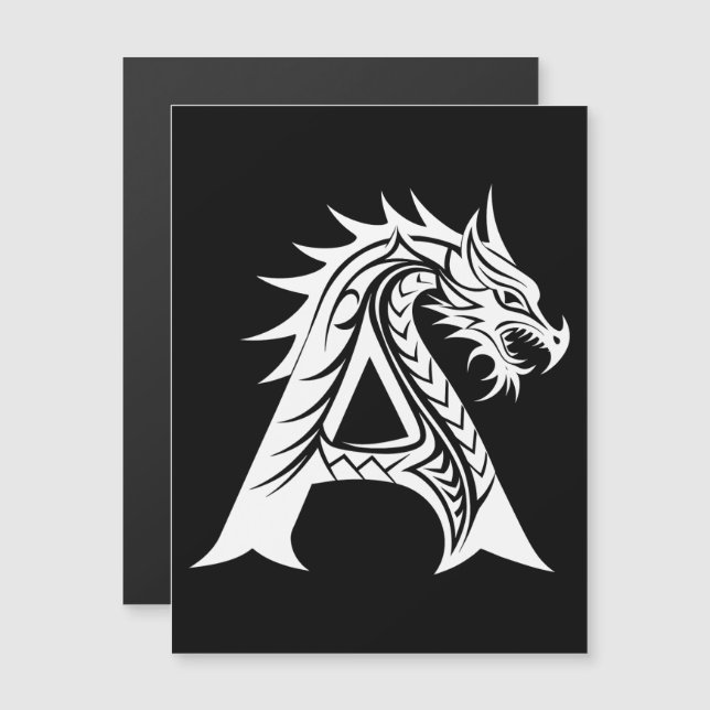 Convite Magnético Dragon Styled Letter A, Dragon Alphabet, Monogram (Frente/Verso)