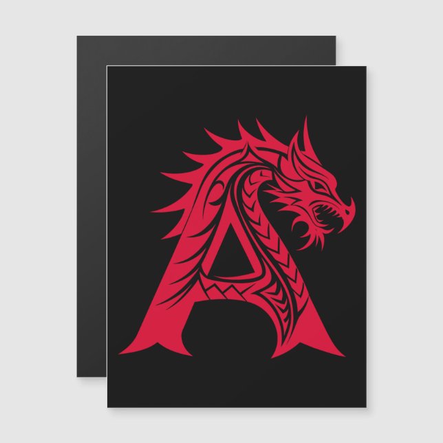 Convite Magnético Dragon Styled Letter A, Dragon Alphabet, Monogram (Frente/Verso)
