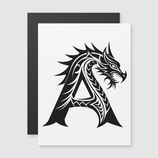 Convite Magnético Dragon Styled Letter A, Dragon Alphabet, Monogram (Frente/Verso)