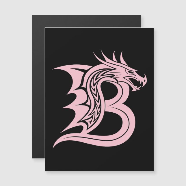 Convite Magnético Dragon Styled Letter B, Dragon Alphabet, Monogram (Frente/Verso)