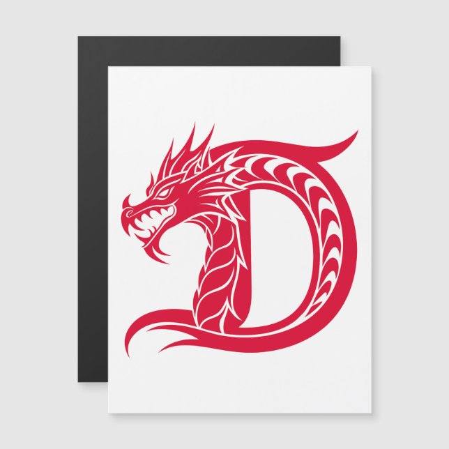 Convite Magnético Dragon Styled Letter D, Dragon Alphabet, Monogram (Frente/Verso)