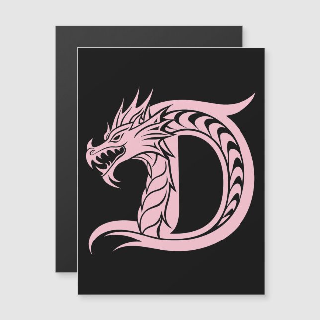 Convite Magnético Dragon Styled Letter D, Dragon Alphabet, Monogram (Frente/Verso)