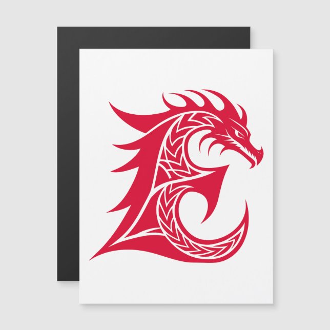 Convite Magnético Dragon Styled Letter E, Dragon Alphabet, Monogram (Frente/Verso)