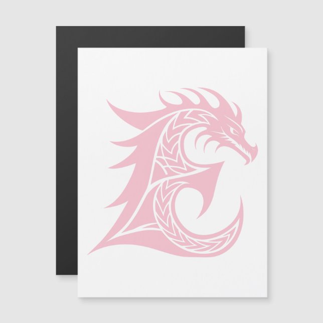 Convite Magnético Dragon Styled Letter E, Dragon Alphabet, Monogram (Frente/Verso)