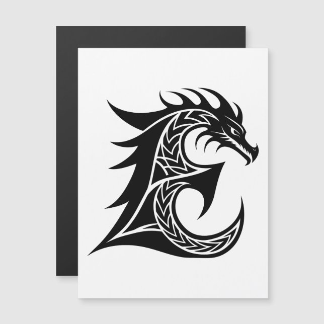 Convite Magnético Dragon Styled Letter E, Dragon Alphabet, Monogram (Frente/Verso)