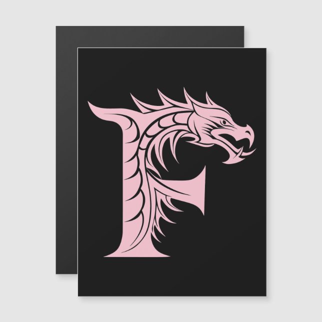 Convite Magnético Dragon Styled Letter F, Dragon Alphabet, Monogram (Frente/Verso)