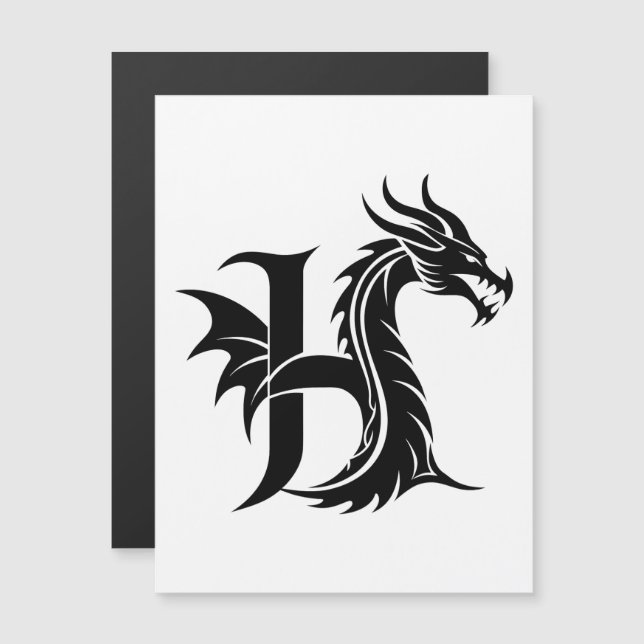 Convite Magnético Dragon Styled Letter H, Dragon Alphabet, Monogram (Frente/Verso)