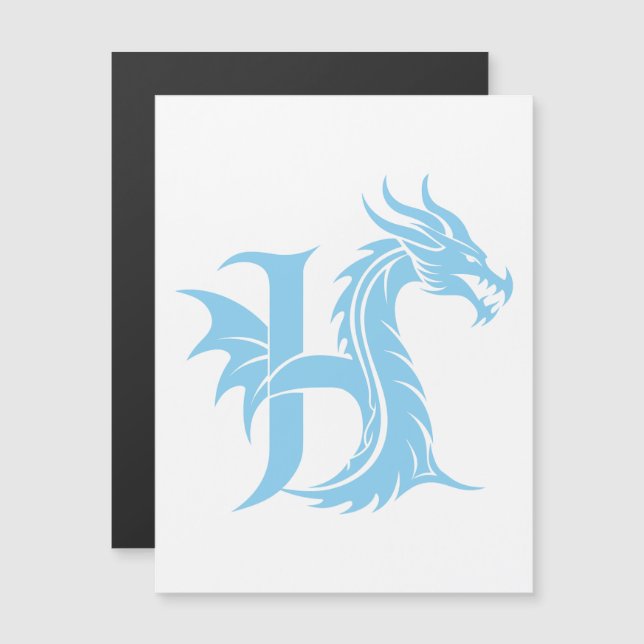 Convite Magnético Dragon Styled Letter H, Dragon Alphabet, Monogram (Frente/Verso)