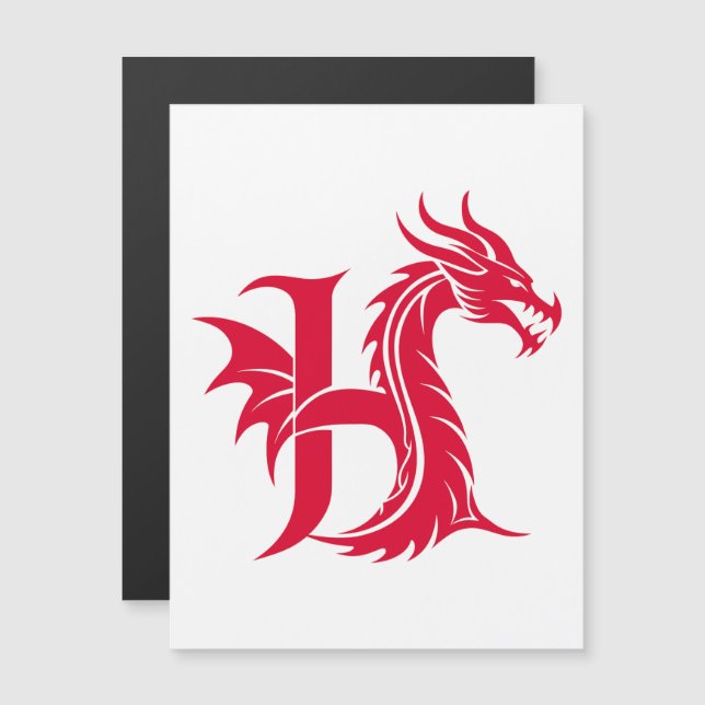 Convite Magnético Dragon Styled Letter H, Dragon Alphabet, Monogram (Frente/Verso)