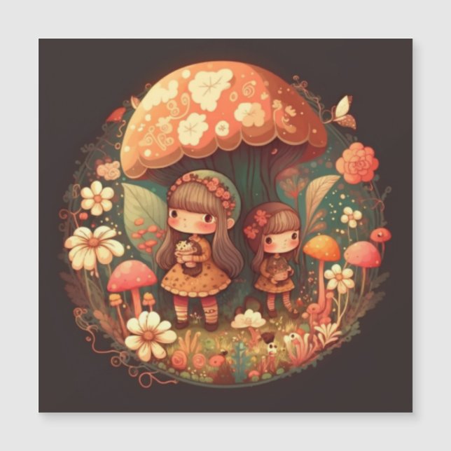 Convite Magnético Duas garotinhas fadas bonitinhas (Frente)