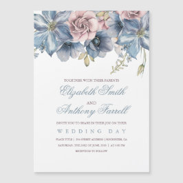 Convite Magnético Dusty Blue e Mauve Watercolor Casamento Floral