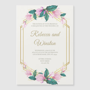 Convite Magnético Dusty Pink e Dourado Casamento Verde Floral