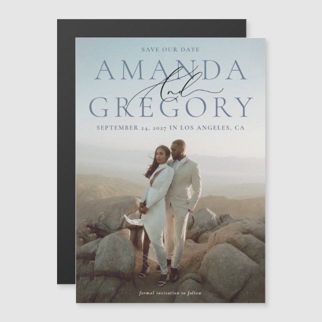 Convite Magnético E Imã salve a data Elegante De Cheio De Script (Frente/Verso)