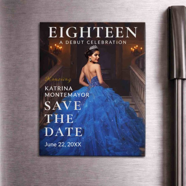 Convite Magnético Elegant Blue 18th Magnetic Save Date (Criador carregado)