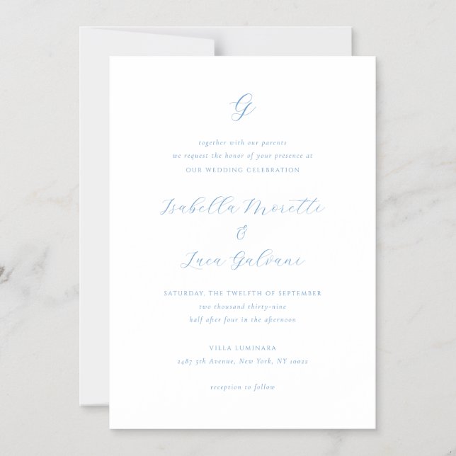 Convite Magnético Elegant Blue and White Coastal Chic Wedding (Frente)