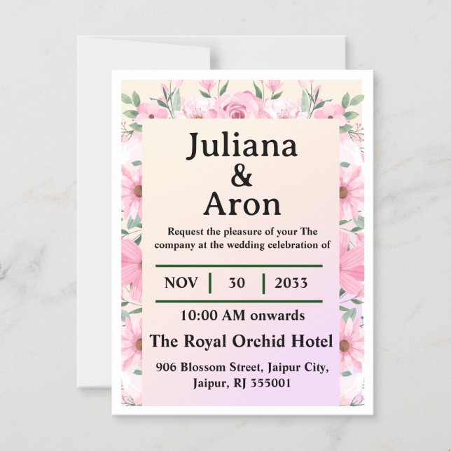 Convite Magnético Elegant Floral Wedding Invitation | Editable  (Frente)