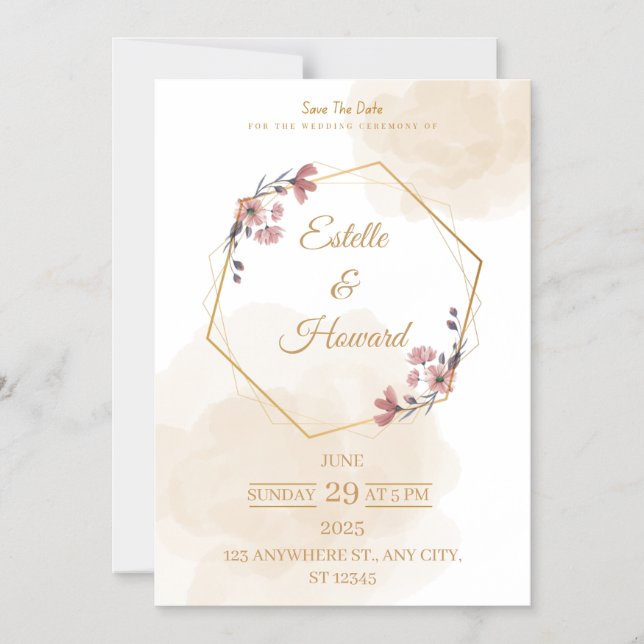 Convite Magnético Elegant Geometric Floral Save The Date Card (Frente)