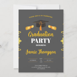 Convite Magnético Elegant Grey & Gold Graduation Party Invitation