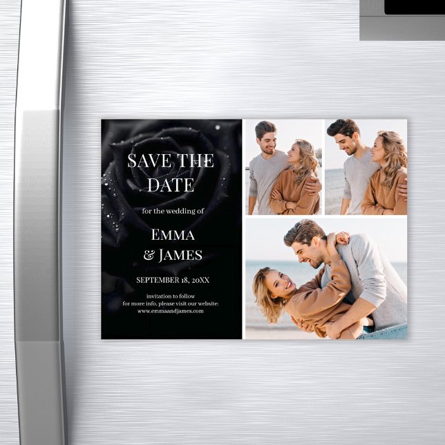 Convite Magnético Elegant Midnight Rose Wedding Photo Save The Date (Criador carregado)