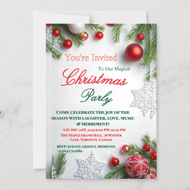 Convite Magnético Elegant Red & White Christmas Party Invitation (Frente)