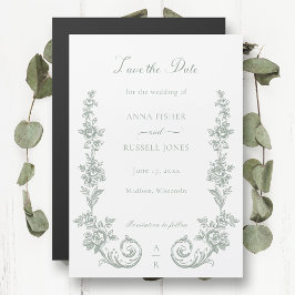 Convite Magnético Elegant Sage Baroque Roses Save the Date