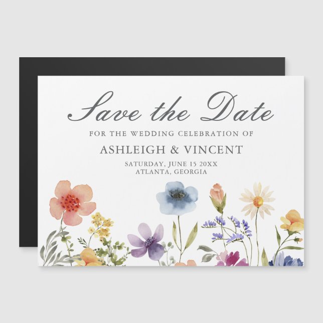 Convite Magnético Elegant Spring Wildflowers Save the Date (Frente/Verso)