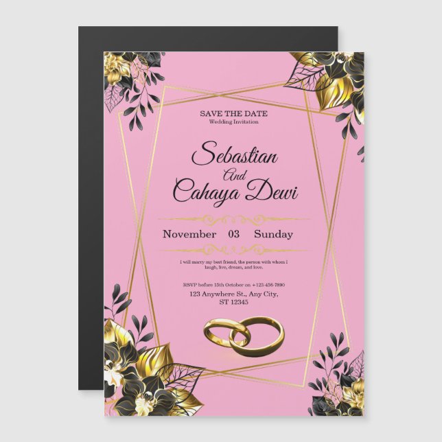 Convite Magnético Elegant Wedding Invitation Card (Frente/Verso)