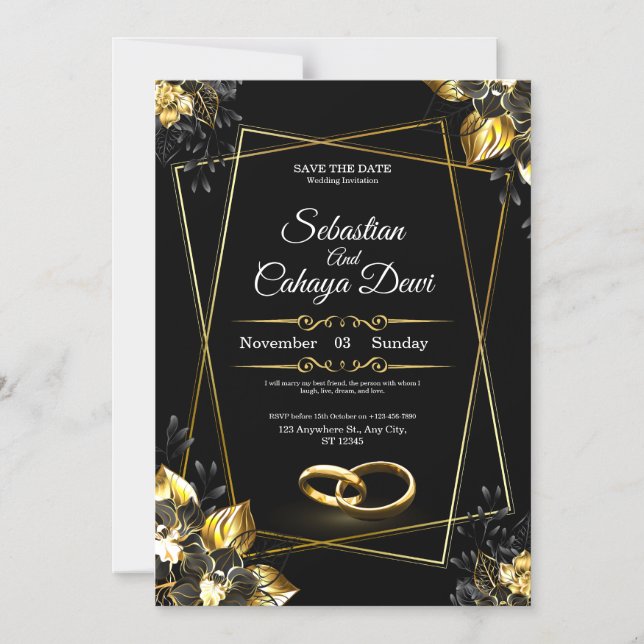 Convite Magnético Elegant Wedding Invitation Card (Frente)