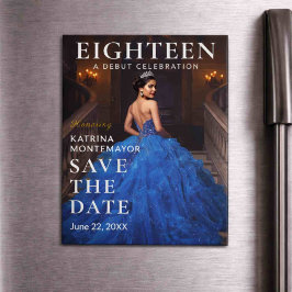 Convite Magnético Elegante Azul 18 de Magnético Salvar Data
