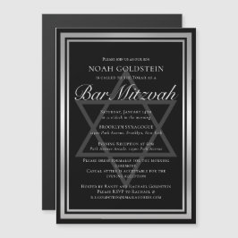 Convite Magnético Elegante Bar Mitzvah Preto Prata Esbelto
