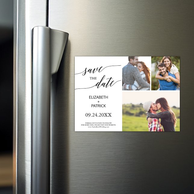 Convite Magnético Elegante Black Calliografia 3 Foto para salvar a d (Criador carregado)