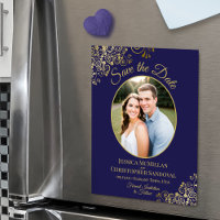 Elegante Casamento Azul-Navy & Dourado Save the Da