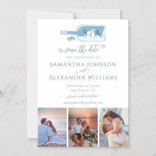 Convite Magnético Elegante Casamento na Praia Azul Empoeirado Save t