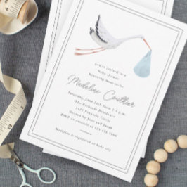 Convite Magnético Elegante Chá de fraldas de Boys Stork Desenhados à